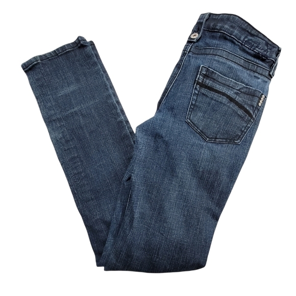 𝅺TALL Long Size 9 Straight Skinny Low Rise Dark Denim Wash Stretch Jean - Picture 4 of 12